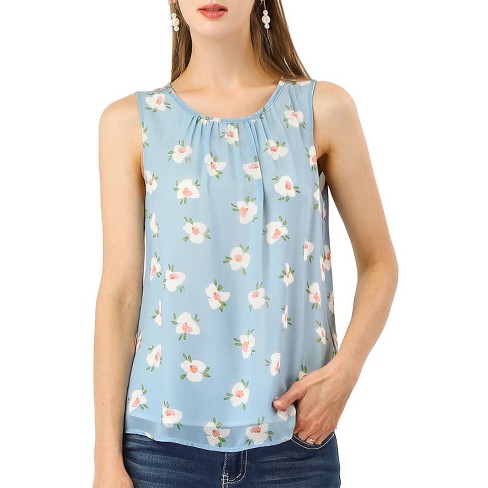 Allegra K Women's Floral Sleeveless Tank Top Chiffon Blouse Lined Tank  Summer Tops : Target