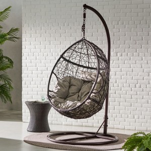 Christopher Knight Home Kylie Outdoor Wicker Hanging Basket Chair with Cushion - 1 of 4