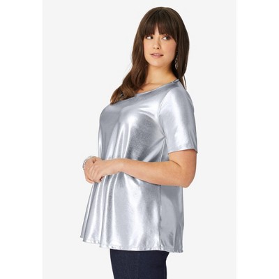 Roaman's Women's Plus Size Metallic Swing Tee