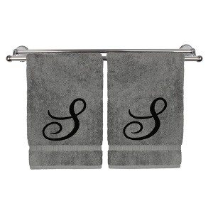 BC BARE COTTON Monogrammed Hand Towel, 100% Turkish Cotton - Set of 2 - Gray - Black Script - 1 of 1