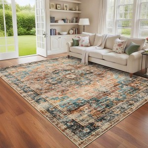 Vintage Machine Washable Rug with Rubber Backing Stain Resistant Rug for Living Room Bedroom - 1 of 4