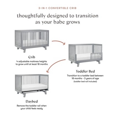 Hudson Modern Grey New Zealand Pine 3-in-1 Convertible Crib