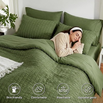 Der Rose BALHAM TRADE-Queen Size 7 Pieces Olive Green Seersucker All Season Bedding Set, All Season Bedding Sets Light Purple-Queen 88"x88" — фото 4