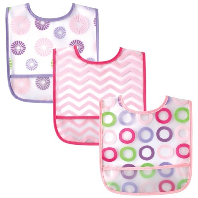 Luvable Friends Baby Girls Waterproof PEVA Bibs 3pk, Pink Circle, One Size