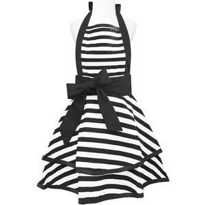 Wrapables Classic Vintage Apron, Stylish Cooking Apron, Black Stripe - 1 of 4