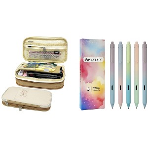Wrapables Large Capacity Pencil Case, Expandable Pencil Pouch with Silent Retractable Gel Pen Set - 1 of 4
