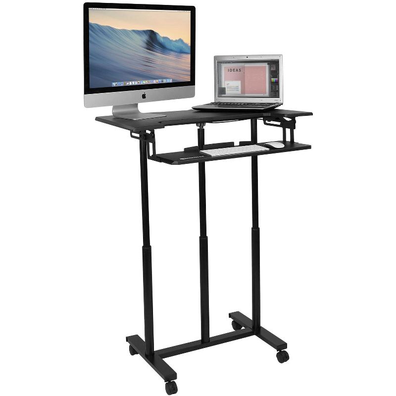 Mount-It! Mobile Standing Desk with Wheels, Rolling Sit Stand Workstation for Desktop Computers & Laptops, 34 Inch Wide with Adjustable Keyboard Tray, 2 of 11