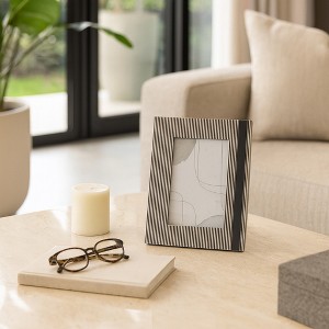 Modern Photo Frame with Lines Pattern Border - Decorative Picture Frame for Bedroom, Living Room, and Home Decor Accent - 8", Black & White - 1 of 4