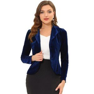 INSPIRE CHIC Women's Notched Lapel Long Sleeve Office Button Velvet Suit Blazer - 1 of 4