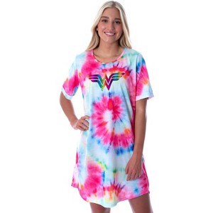 DC Comics Womens Wonder Woman Foil Logo Tie Dye Nightgown Sleep Shirt Multicolored - 1 of 4