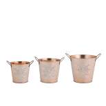 Diva At Home Set of 3 Gold Colored with Silver Glitter Snowflake Designs Christmas Buckets 6.75”