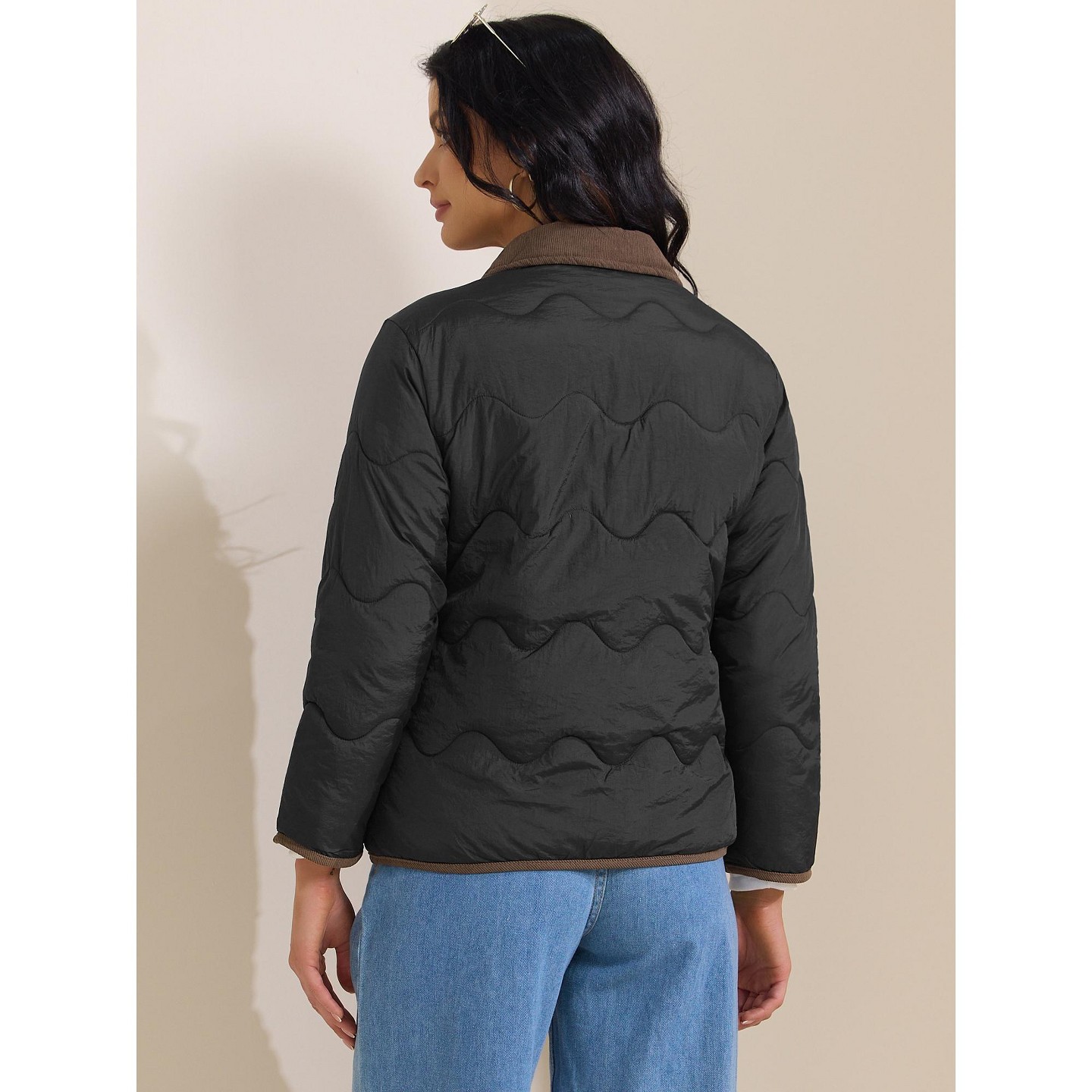 Женская куртка INSPIRE CHIC Casual Long Sleeve Button Down Padded Outerwear Puffer Jacket Medium Black, цвет: Чёрный — фото 4
