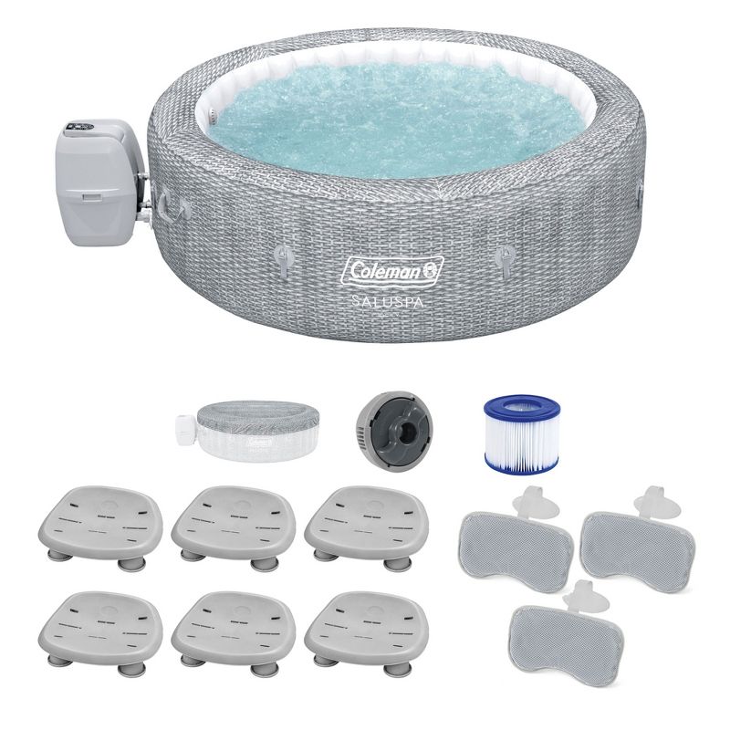 Coleman SaluSpa Sicily AirJet Inflatable Hot Tub with 6 Pack of Bestway SaluSpa Underwater Non Slip Pool/Spa Seat & 3 Padded Headrest Pillows, 1 of 7