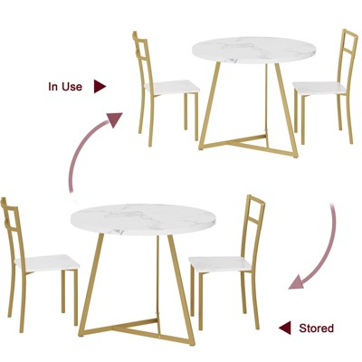 Dining Table Set for 2, Kitchen Table and Chairs for 2, Modern Round Kitchen Table Set, 3 Piece Dining Room Table Set