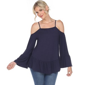Women's Cold Shoulder Ruffle Sleeve Top - White Mark - 1 of 4