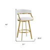HomeRoots 30" White and Gold Faux Leather and Stainless Steel Low Back Bar Height Swivel Bar Chair - 3 of 4