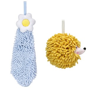 REGALWOVEN 2 Packs Chenille Hand Towel Flower and Cute Cartoon Hanging Hand Towel for Bathroom 6" x 15"/7" x 7" - 1 of 4