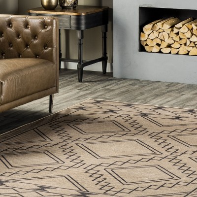 Moroccan Border Synthetic 23"x17" Washable Area Rug in Natural