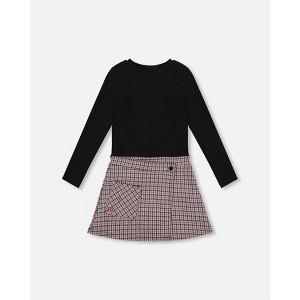 Deux par Deux Girl Bi-Material Dress Black and Houndstooth - 1 of 4