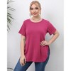 Women's Round Neck Split Hem Short Sleeve T-Shirt Casual Basic Stretchy Cotton Tee Summer Top - 2 of 4