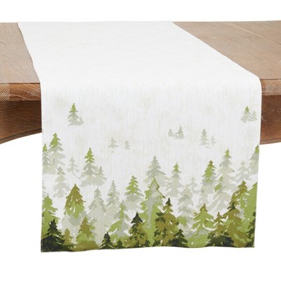 Saro Lifestyle Dining Table Runner With Pine Trees Design, Green, 16" x 72"