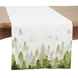 Saro Lifestyle Dining Table Runner With Pine Trees Design, Green, 16" x 72" - 1 of 3