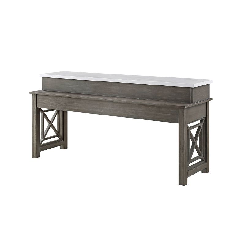 76&#34;Wandella Marble Top Dining Table Beige Fabric/Weathered Gray Finish - Acme Furniture, 3 of 8