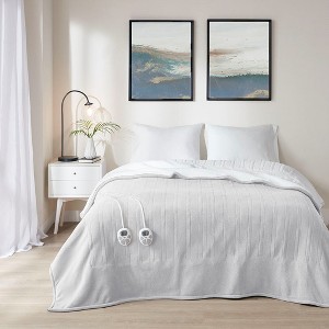 ETL certified 100% polyester Electric Blanket Solid Fleece to Faux-Shearling Heated Blanket - 1 of 4