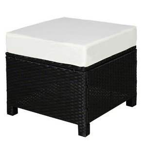 Resenkos Outdoor Footstool Footrest,20" Patio Wicker Ottoman, Multipurpose Outdoor PE Rattan Footrest, Black, Cream White - 1 of 4