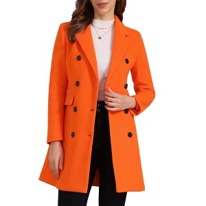 Allegra K Women's Elegant Notched Lapel Double Breasted Long Sleeve Winter Overcoat - 1 of 4