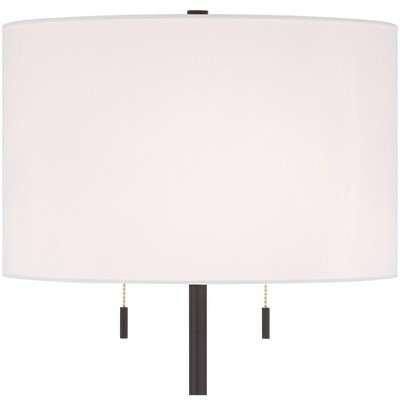 Bronze Metal Floor Lamp with White Fabric Drum Shade and Tray Table