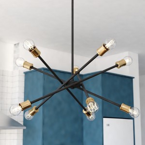 VAXCEL Gresham 10 Light Gold Brass and Black Mid-Century Modern Chandelier Adjustable Arms - 1 of 4
