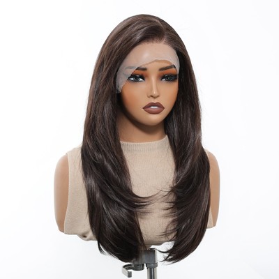 Jessie's Wig 22 Inch Middle Length Straight Layer Cut Wig Synthetic Hair 13x6 Lace Wigs Brown 1 Pc/Pack
