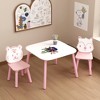 ModernLuxe 3PCS Kid Table and Chair Set, Wooden Toddler Desk with Animal Backrest Chairs, Wooden Children Activity Play Table Set, Pink+White - 3 of 4