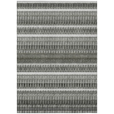 Gray Charcoal And Ivory Striped Washable Indoor Outdoor Area Rug