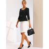 Allegra K Women's Square Neck 3/4 Sleeve Belted Button Front Work Peplum Blouse - 4 of 4