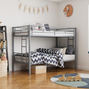 VECELO Metal Bunk Bed Over Twin, Industrial Bunkbeds with Ladder and Full-Length Guardrail - 1 of 4