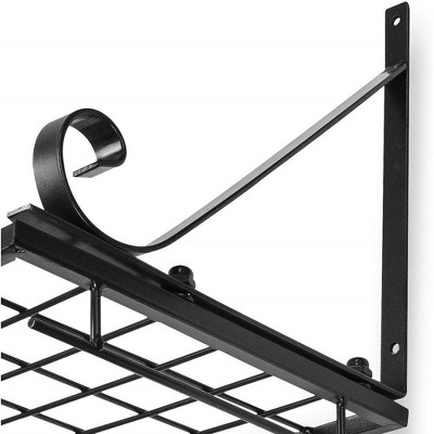 Black Metal Wall-Mounted Pot and Pan Rack with Hooks
