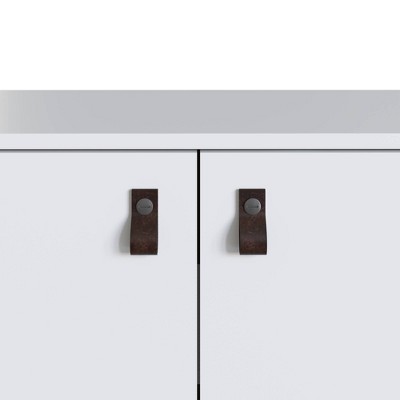White Eucalyptus Wood Buffet Sideboard with Faux Leather Handles