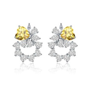 Guili Sterling Silver White Gold Plated Floral Stud Earrings with Yellow Cubic Zirconia, a Delicate and Enchanting Design for Nature-Inspired Charm - 1 of 3