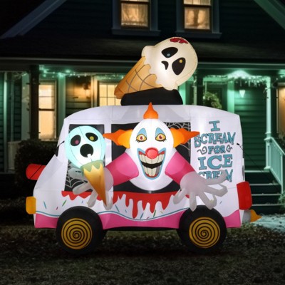 Syemin Decorative Holiday Scene Props Long Halloween Inflatables Outdoor Decorations, Scary Clown Icecream Halloween Yard Decor, White, 48"*120"*96"