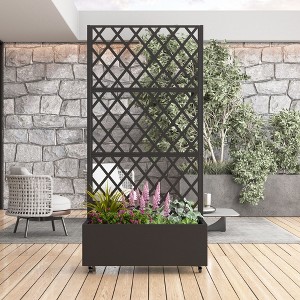 PexFix 71" x 35.4" Tall Wrought Iron Garden Trellis with Planter Box Black Outdoor Plant Support for Climbing Flowers Vines Patio Yard Decor - 1 of 4