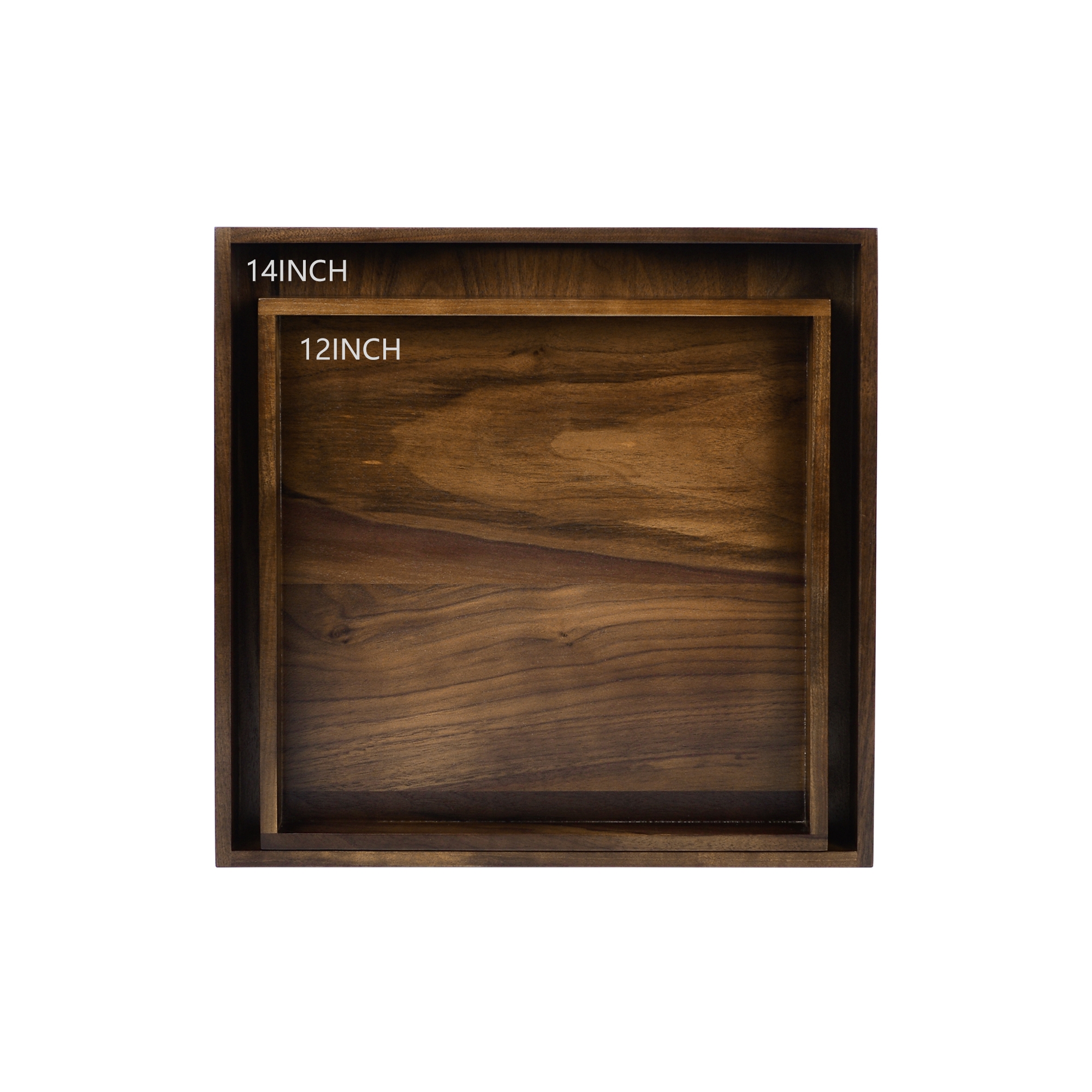 KINWELL Square Black Walnut Wood Serving Tray Ottoman Tray with Handles - 14"x14"x2"