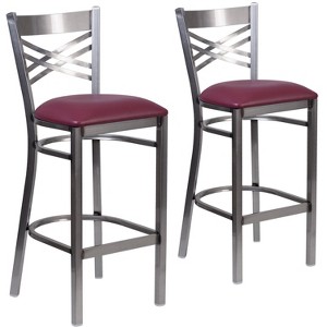 Emma and Oliver 2 Pack Clear Coated "X" Back Metal Restaurant Barstool - 1 of 4