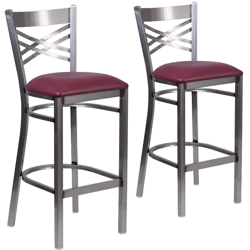 Emma and Oliver 2 Pack Clear Coated "X" Back Metal Restaurant Barstool, 1 of 7