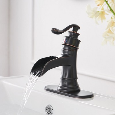 Oil Rubbed Bronze Single Handle Waterfall Bathroom Faucet with Pop-up Drain