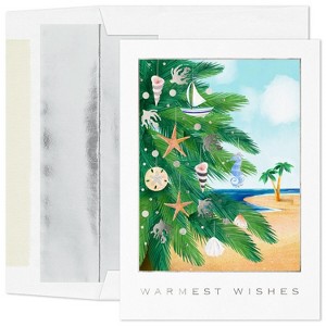 Masterpiece Studios Warmest Wishes 16-Count Boxed Christmas Cards With Foil-Lined Envelopes, 7.8" x 5.6", Seashell Christmas Tree (966600) - 1 of 1