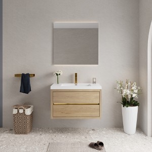 Whisen Pre-Assembled Floating Wall-Mounted Bathroom Vanity with Stone Resin Sink, U-Shaped Storage Drawers - 1 of 4