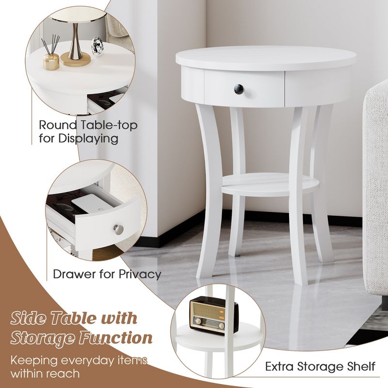 Costway 2-tier Side End Sofa Table Round Nightstand for Bedroom Living Room White/Espresso, 5 of 11
