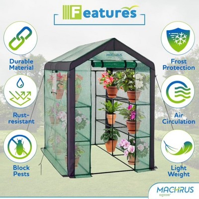 Large Green PVC Walk-In Greenhouse with Shelves